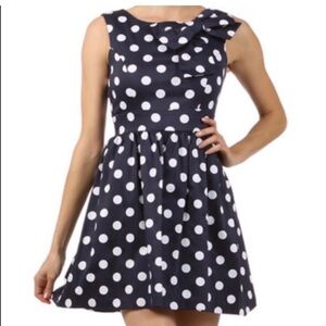 Navy With White Polka Dot Bow Dress - Size 2X ModCloth / IXIA